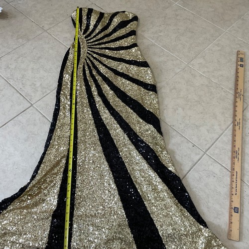 La Femme Strapless Contrast Sequin Formal Maxi Gown women’s 4 Black/Gold - Picture 12 of 15