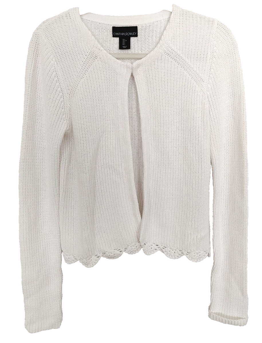 R,Sショップ Cynthia Rowley Scalloped Hem Cardigan Sweater Long Slv White Size