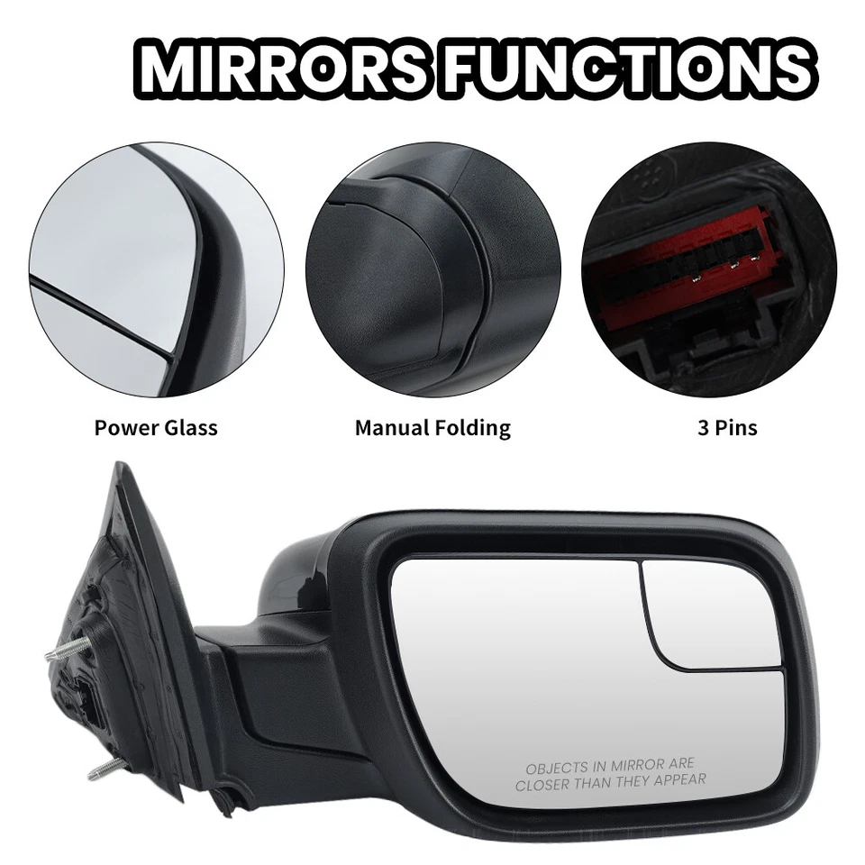 Espejo retrovisor para Ford Explorer 2011-2015 lado del pasajero manual plegable negro texturizado Foto 3 de 4