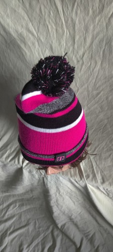 T-Mobile Women's Knit Hat With Pom Black Pink Striped - Imagen 2 de 4
