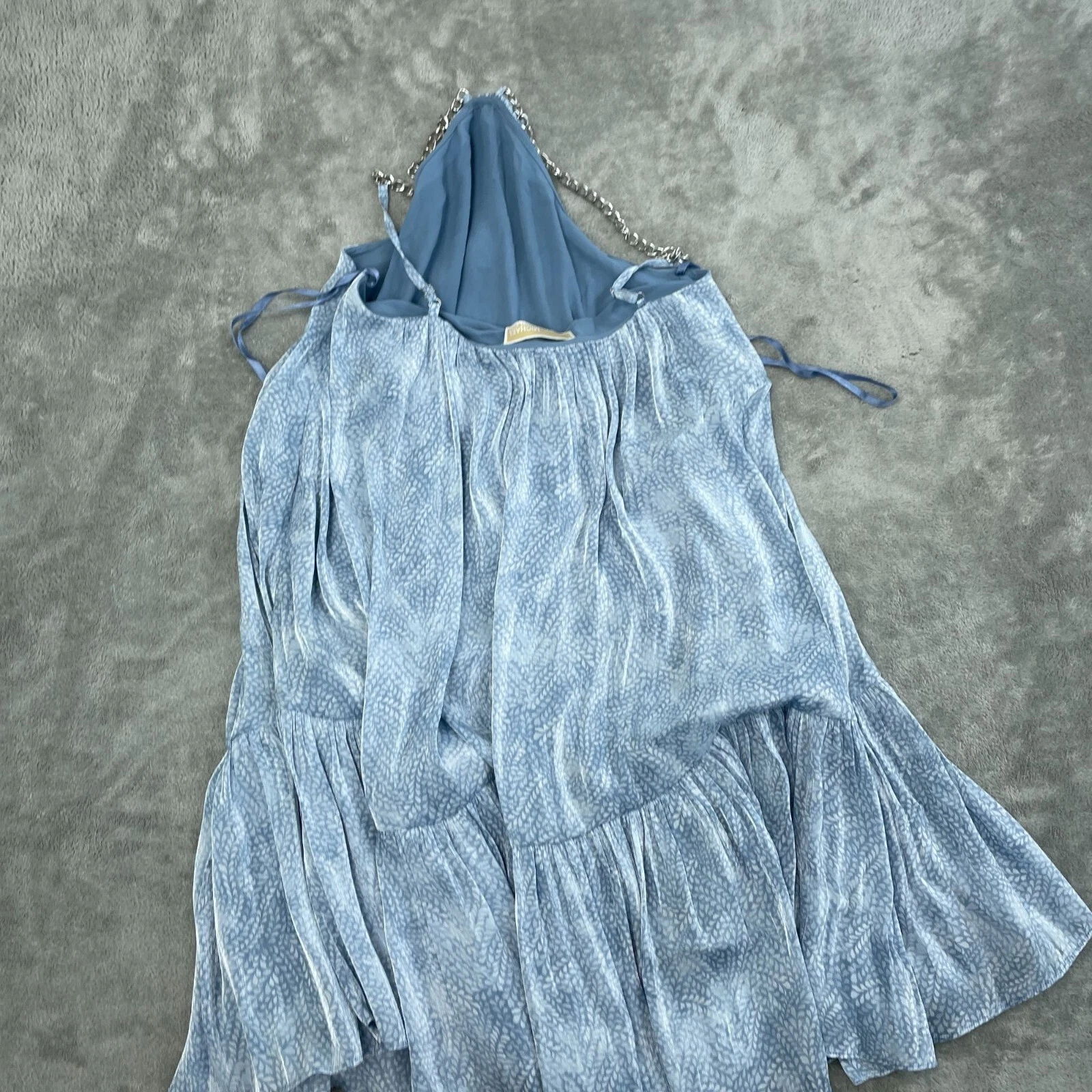 Abito Michael Kors Chambray blu senza maniche con cinturino a catena S nuovo con etichetta 0969