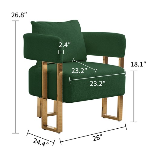 Teddy Fleece Gold Metal Legs Accent Chair Barrel Read Upholstered Armchair Sofa - Picture 2 of 13