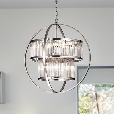 Orb Chandelier Light Crystal Drum Fixture Globe Pendant 8 Lights Brushed Nickel Orb Chandelier Light Crystal Drum, Orb Chandelier Light Fixtures