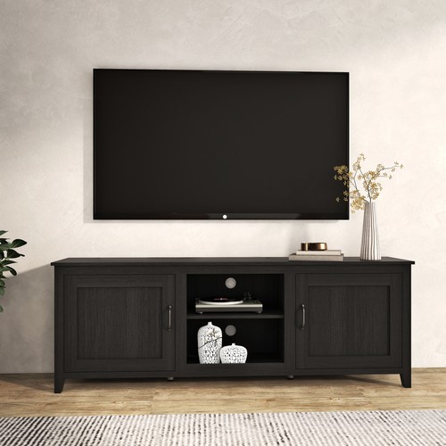 TV Stand Storage Media Console Entertainment Center with doors Black New US - Picture 2 of 5