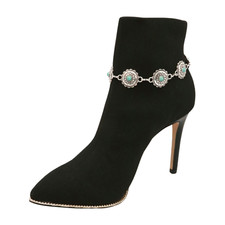 Women Ethnic Silver Metal Western Boot Chain Bracelet Shoe Flower Charm Blue