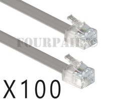 100 Pack Lot - 7ft Telephone Line Cord Cable 6P6C RJ12 RJ11 DSL Fax Phone Silver