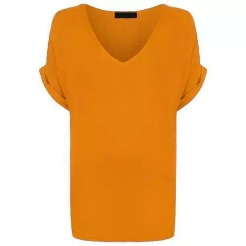 Damen T-Shirt Damen Oversize Baggy Übergröße Oberteil Locker V-Ausschnitt Turn Up Fledermaus - Bild 29 von 37