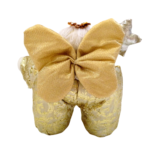 Muñeca de hadas de invierno vintage de peluche de ángel de Navidad dorado metálico de 7" - Imagen 4 de 12