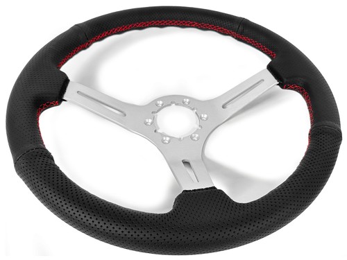 1969-88 Chevy Nova 14" 6-Bolt Perforated Black Leather Brush Steering Wheel Kit - Picture 3 of 10