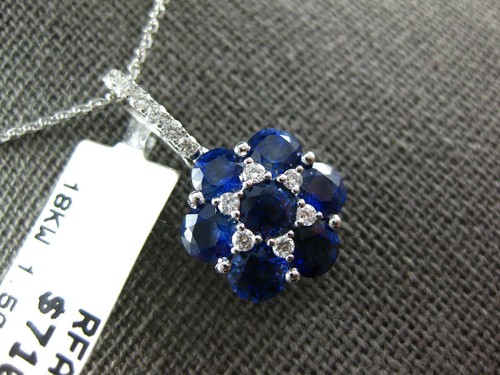 LARGE 3.08CT DIAMOND & AAA SAPPHIRE 18KT WHITE GOLD FLOWER STAR OF DAVID PENDANT - 第 6/9 張圖片