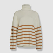 $578 Frame Women's Ivory Striped Cashmere Turtleneck Sweater Size M