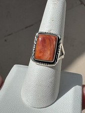 Spiny Oyster Navajo Sterling Ring, Orange White, size 8, signed "T"