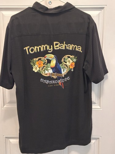 Tommy Bahama "Habano Cove" Black 100% Silk Mens Short Sleeve Embroidered Med - Picture 4 of 5