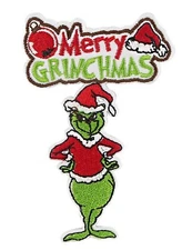 Grinch Merry Grinchmas Embroidered 3.5" Tall Iron on Patch