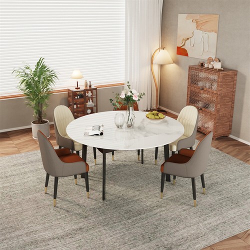 Stunning Round Extendable Dining Table Family Dinner Marble Table Villa Lounge - Picture 6 of 19