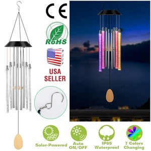 Color Changing Solar Wind Chimes LED Lights Large Deep Tone Resonant Bell Tubes