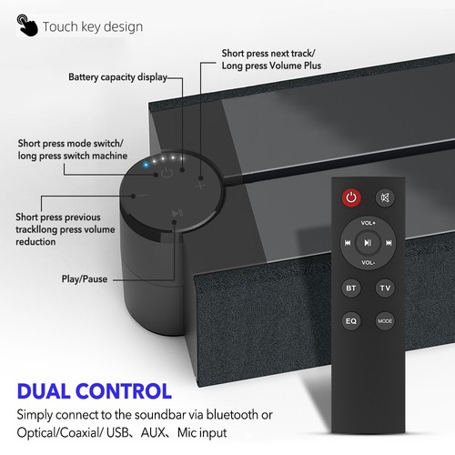 40W Wireless Bluetooth 5.1 Sound Bar Soundbar Speaker Home TV Computers Theater - Picture 8 of 11