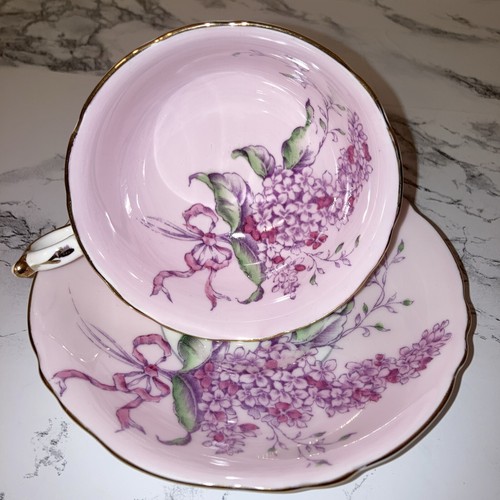 VTG Paragon Fine China Teacup Saucer Set Lilac Purple Double Warrant Beautiful - Picture 1 of 15