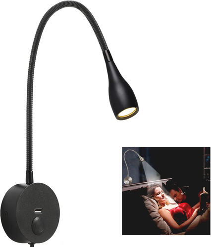 Dimmable Bedside Plug in Reading Light, Minimalist LED Bed Reading Lamp Headboar