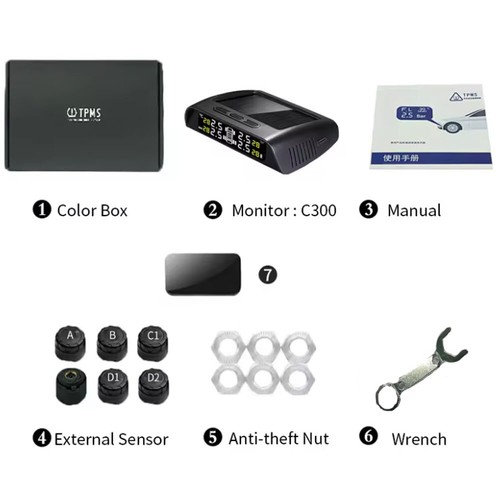 Car TPMS Tire Pressure LCD Display Auto Alarms Wireless External Sensors TPMS - Bild 4 von 6