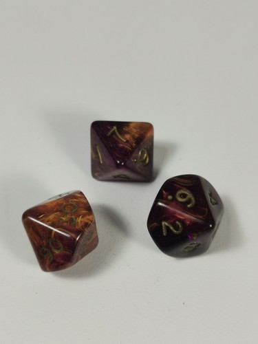 Vintage Collectible Scarab Blue Blood/Gold Mini Polyhedral-Lots of 3 Dice