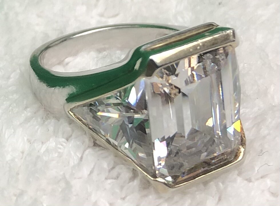 Emerald Cut & Trillion Engagement/Cocktail Ring - image 3