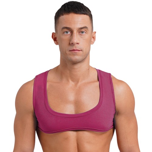 Mens Crop Top Low Scoop Neck Sportwear Slim Fit Tank Tops Stretchy Vest Fitness - Picture 106 of 156