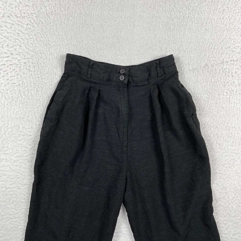 Pantalones Oscar De La Renta para mujer 8 negros puños rayón mezcla de lino plisados vintage Foto 3 de 4