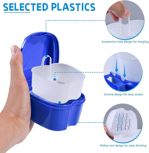 2 Pack Colors Denture Bath Case Cup Box Holder Storage Soak Container with Strai - Picture 3 of 12