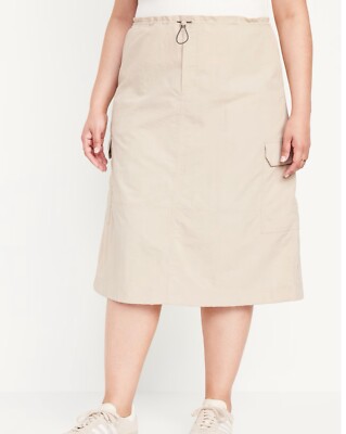 NEW Old Navy Khaki Tan Nylon Quick Dry Utility Midi Skirt