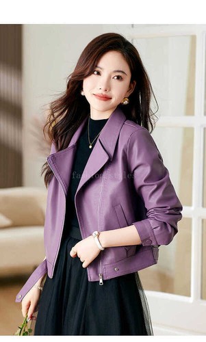 Womens Short Lapel Collar Short Coat Real Leather Jacket Zipper Outwears Fashion - Bild 21 von 26