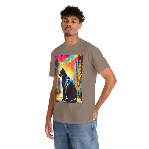 Black Cat Psychedelic Art Unisex Heavy Cotton Tee, Colorful Cat T-Shirt - Afbeelding 8 van 157