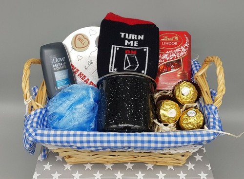 GIFT HAMPER-MEN MUG SOCKS CHOCS SWEETS GIFT SET-FOR HIM HUSBAND DAD PARTNER