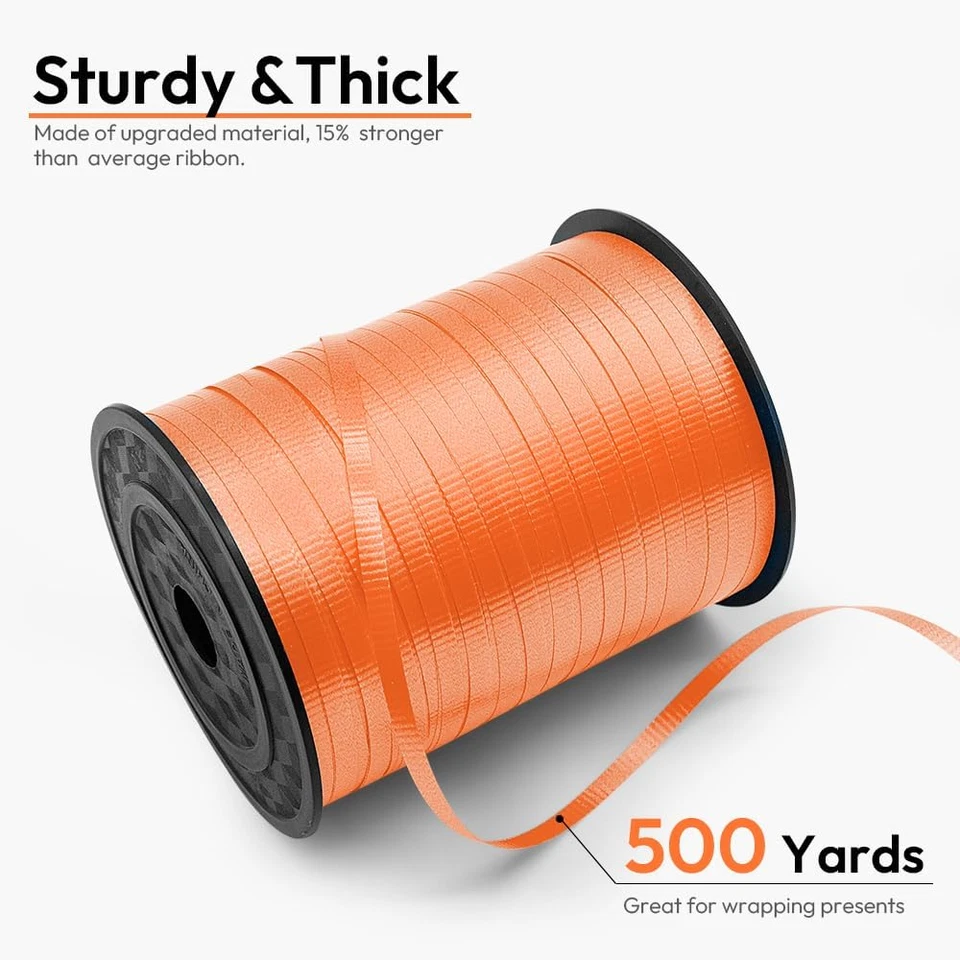 500 yardas 3/16" cinta rizadora prensada naranja, cadena de globo cinta rizada 1 rollo Foto 2 de 4
