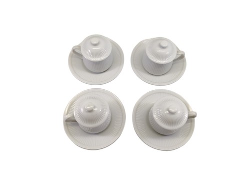 Fitz & Floyd Buff Classic 3 Piece White Pot de Crème w Lid & Underplate Set of 4 - Picture 10 of 16
