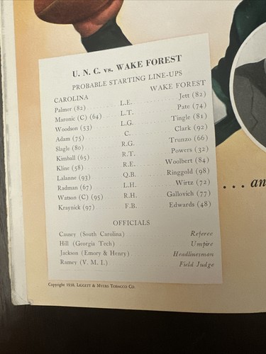 1938 Vintage College Football Program Wake Forest vs North Carolina - Picture 10 of 21