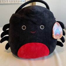 Squishmallows Bella The Red  Black Spider Halloween Treat Pail or Bag 12" NWT