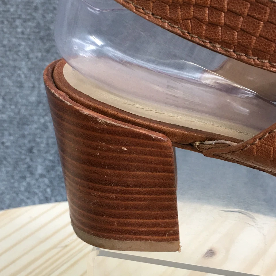 Stuart Weitzman Sandals Womens 8 M Strappy Brown Snake Print T-Strap Chunky Heel - Image 3 of 4