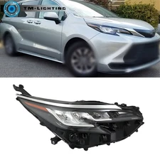Passenger For Toyota Sienna 2021-2022 Headlight Headlamp LED Black W/O DRL Clear