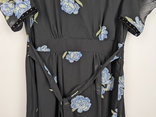 Topshop Petite Black Blue Floral Sheer Mini Dress Belted Size UK 12 - Picture 5 of 12