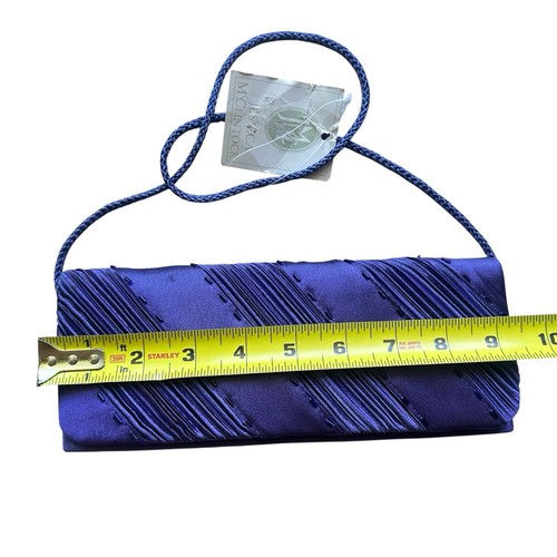 Bolso sin asas Jessica McClintock Y2K 2000s Deadstock púrpura satinado con cuentas noche - Imagen 4 de 11