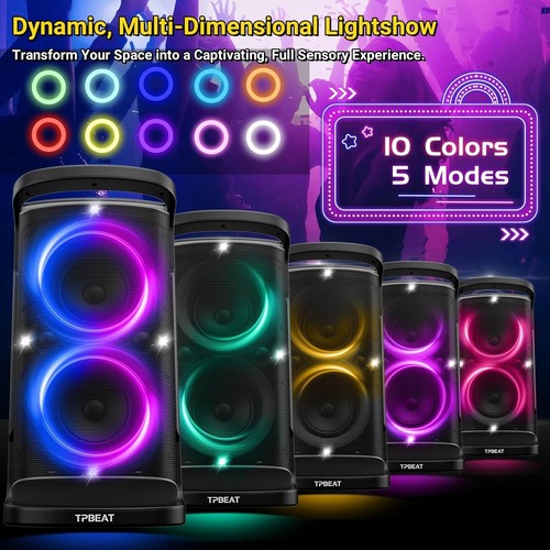 Tragbarer Bluetooth Party Lautsprecher, 160 W Spitze Leistungsstarker Lauter Sound Tiefer Bass Kabel - Bild 4 von 8