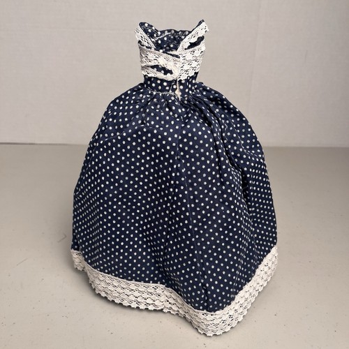 Vintage Handmade Barbie Dress Southern Belle Gown Blue Polka Dot Lace Trim OOAK - Bild 5 von 10