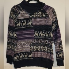 Woolrich Fair Isle Reindeer Sweater Button Collar Pullover Winter Holiday Medium