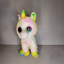 Ty Beanie Boos PIXY Unicorn Plush 11” White Rainbow Sequins Stuffed Animal