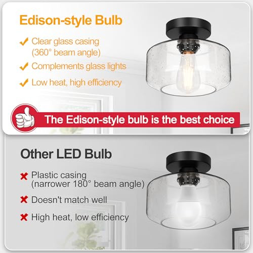 Industrial Semi Flush Mount Seeded Glass (Includes $12 bulb, 2700K, 800LM) - Picture 4 of 7