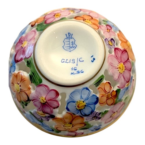Vintage Herend Open Work Ball Trinket Box Hand-Painted Porcelain with Bud c1986 - Picture 5 of 6