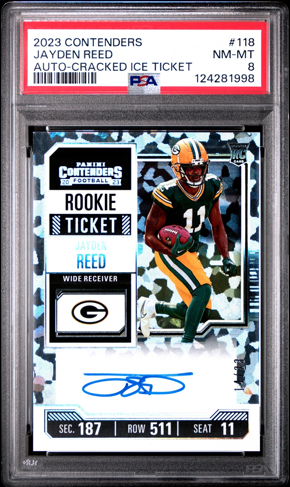2023 Panini Contenders #118 Jayden Reed Auto Cracked Ice Ticket RC Rookie /23