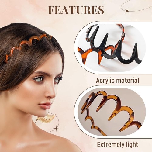 Non Slip Wavy Hairband U Shape Hair Comb High Cranium Headband for Women Girls - Picture 6 of 14