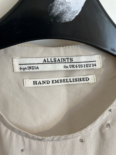 Allsaints Aurora Silk Top Grey Sleeveless Size 6 Hand Embellished - Picture 2 of 6